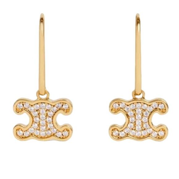 Céline Triomphe Brass with Gold Finish and Crystal Earrings (CEXX030) - Picture 1 of 5